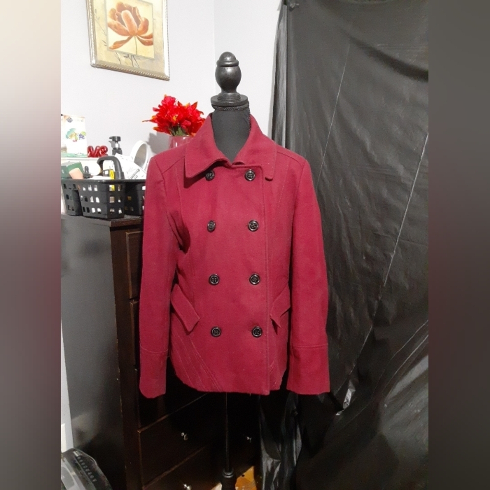 Apostrophe Women's Wool Blend Burgundy Double Breasted Coat Button Size L/P